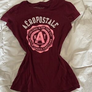Aeropostale Burgundy and Pink Graphic Tee